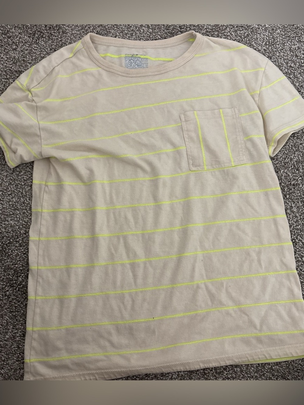 Boys Beige T-Shirt with Neon Yellow Stripes